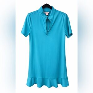 Tommy Bahama Golf Turquoise Zip Neck Ruffle Hem Dress Size M